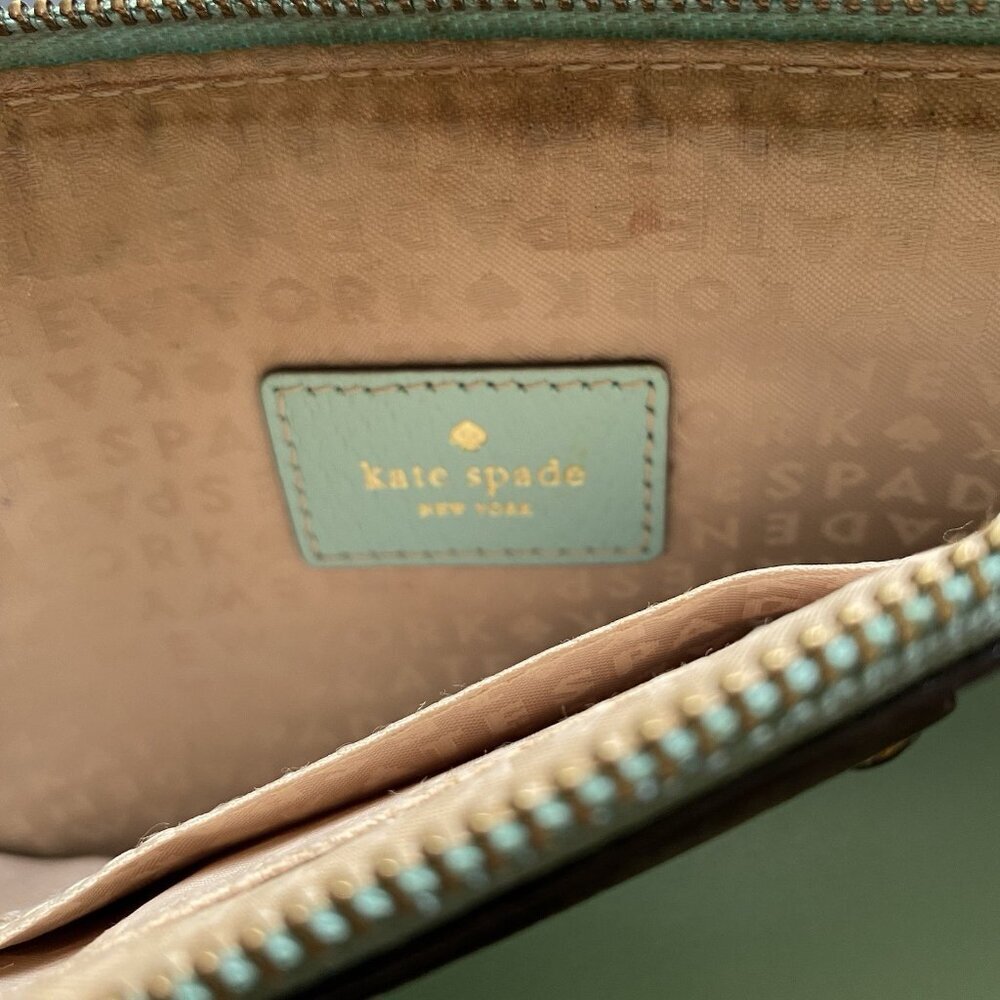 KATE SPADE Robins Egg Blue Pebbled Leather Wristlet Pouch Clutch Wallet - Picture 7 of 8